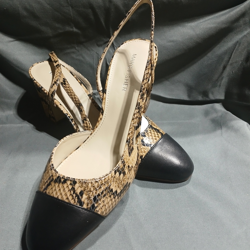 Vince Camuto Snakeskin and Black Wedges